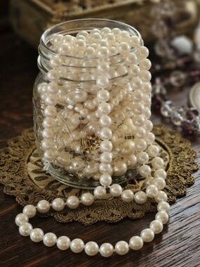 Curated Jar of Vintage Multi-Strand Elegant Classic Faux Pearl Necklaces|Wedding
